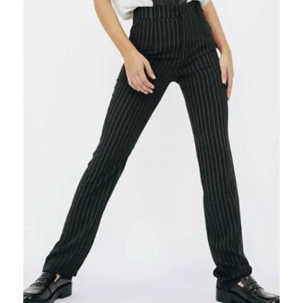 NWT VRG GRL V400302-8 Black Pinstripe Pants Size 8 Mob Wife Retro